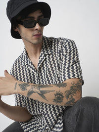 VASTRADO Men Classic Cuban Collar Geometric Printed Cotton Casual Shirt