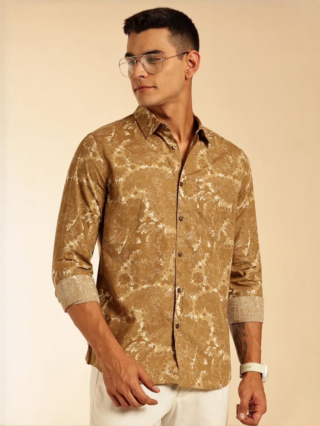 Thomas Scott Men Premium Geometric Printed Cotton Casual Shirt