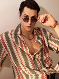 DENNISON Men Zigzag Pattern Drop-Shoulder Oversized Crochet Shirt