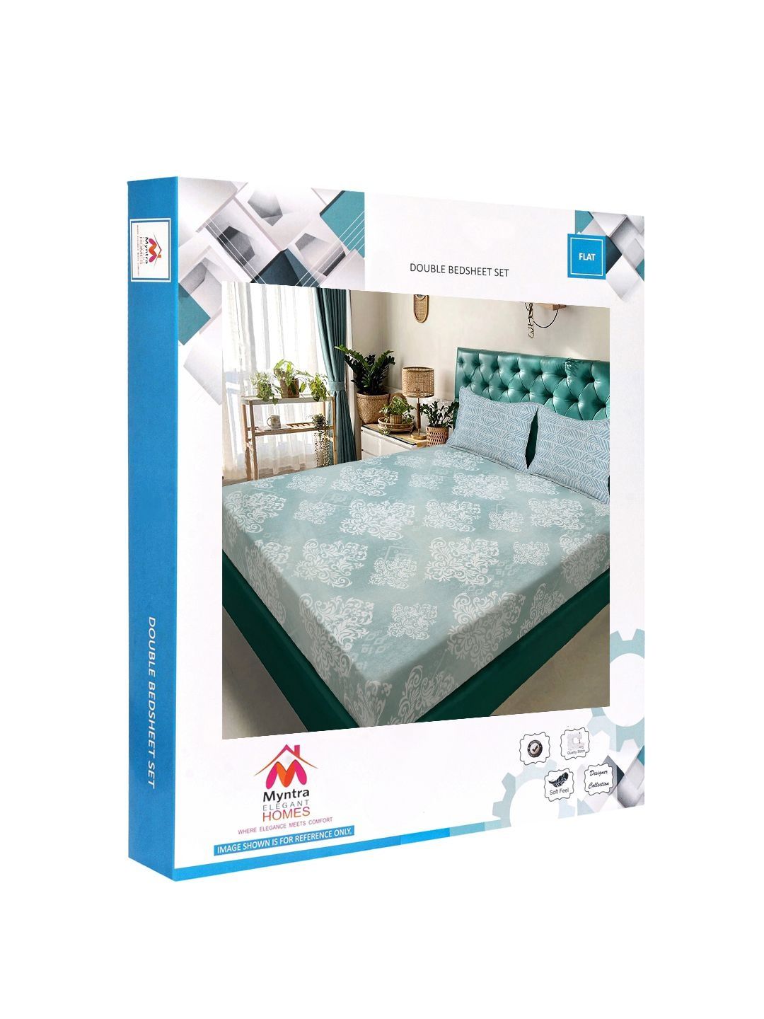Myntra Elegant Homes Blue 300TC King Double Bedsheet with 2 Pillow Cover