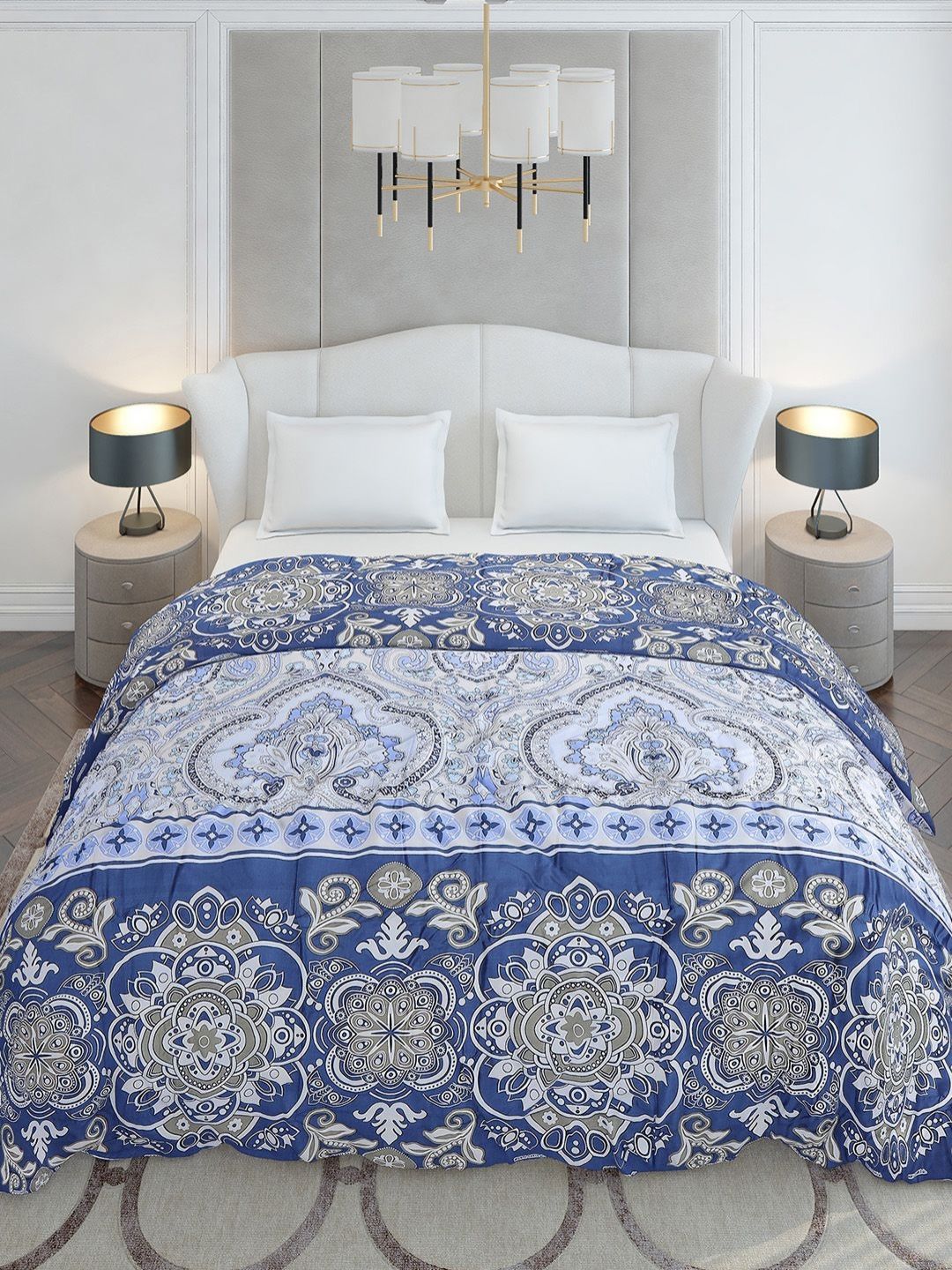 Monte Carlo Blue & White Ethnic Motifs Mild Winter 210 GSM Double Bed Duvet