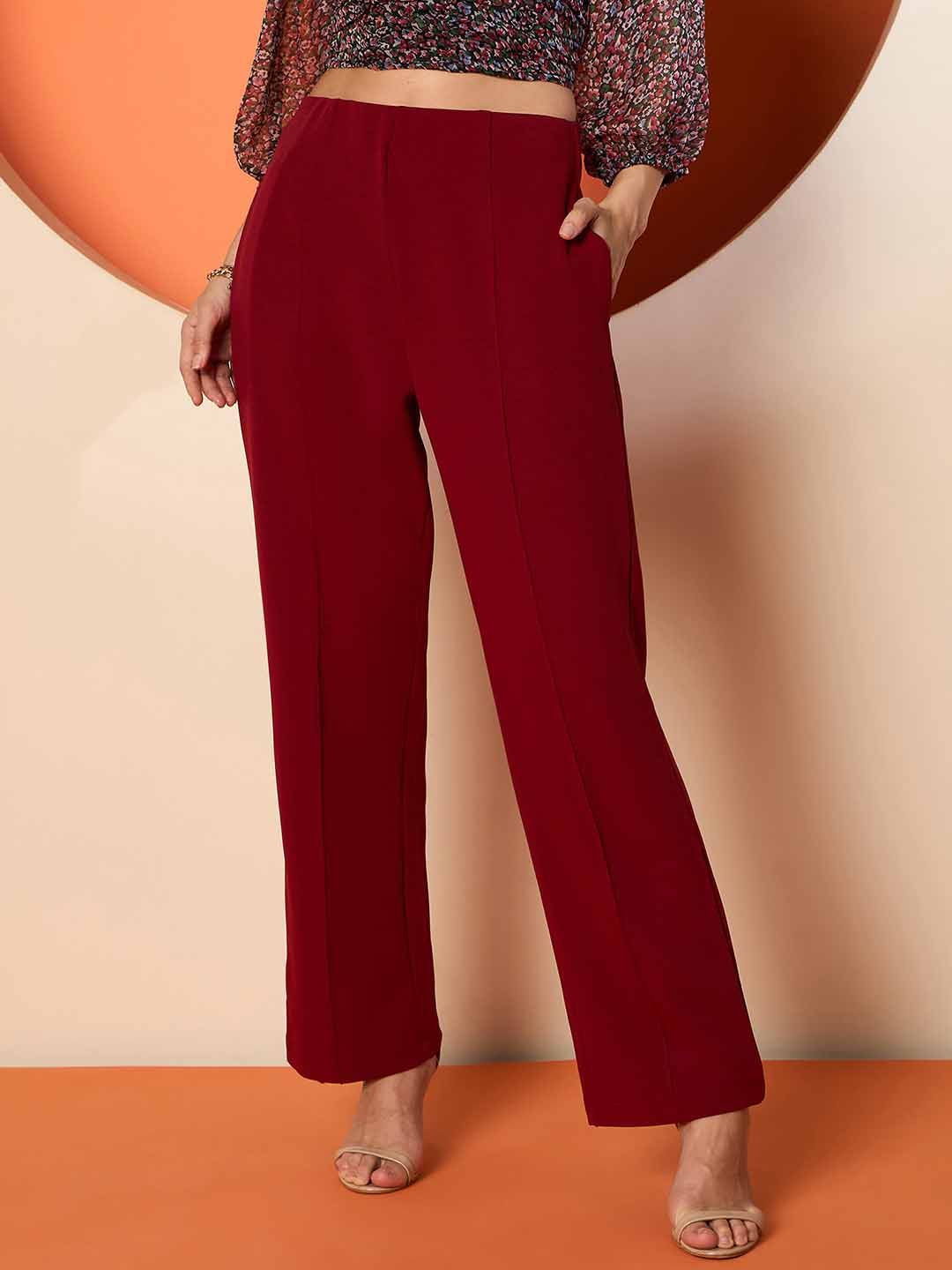 Antheaa Women Solid Smart Straight comfort Fit High-Rise Trousers