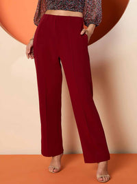 Antheaa Women Solid Smart Straight comfort Fit High-Rise Trousers