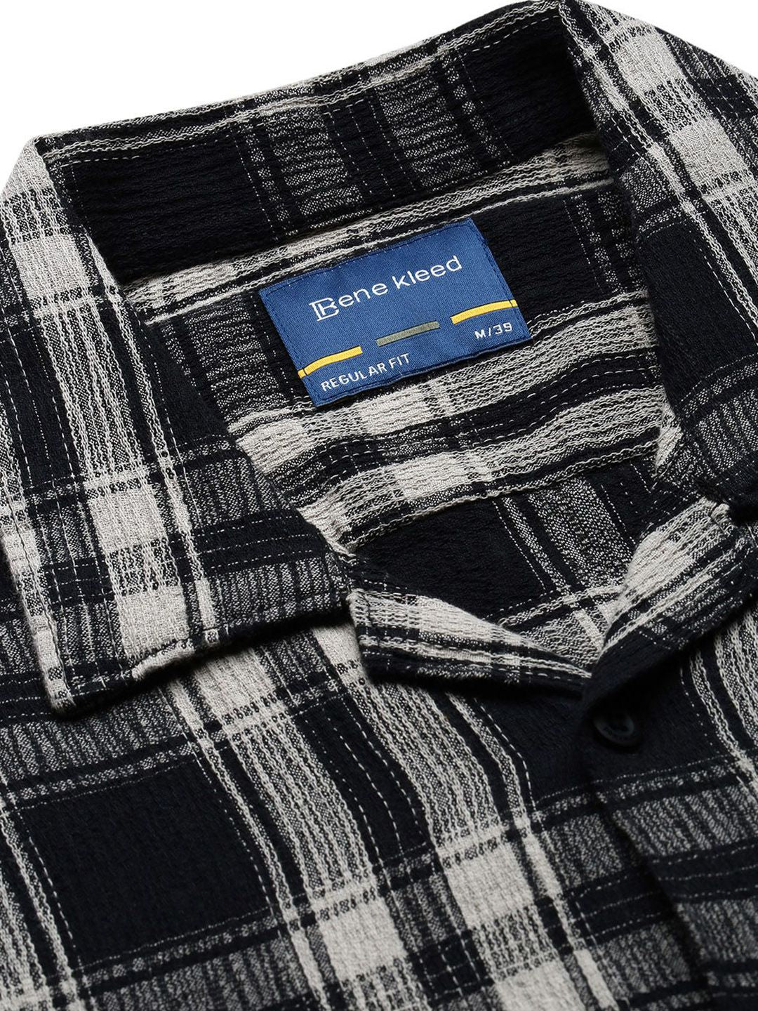Bene Kleed Men Tartan Checked Cuban Collar Cotton Casual Shirt