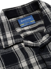 Bene Kleed Men Tartan Checked Cuban Collar Cotton Casual Shirt