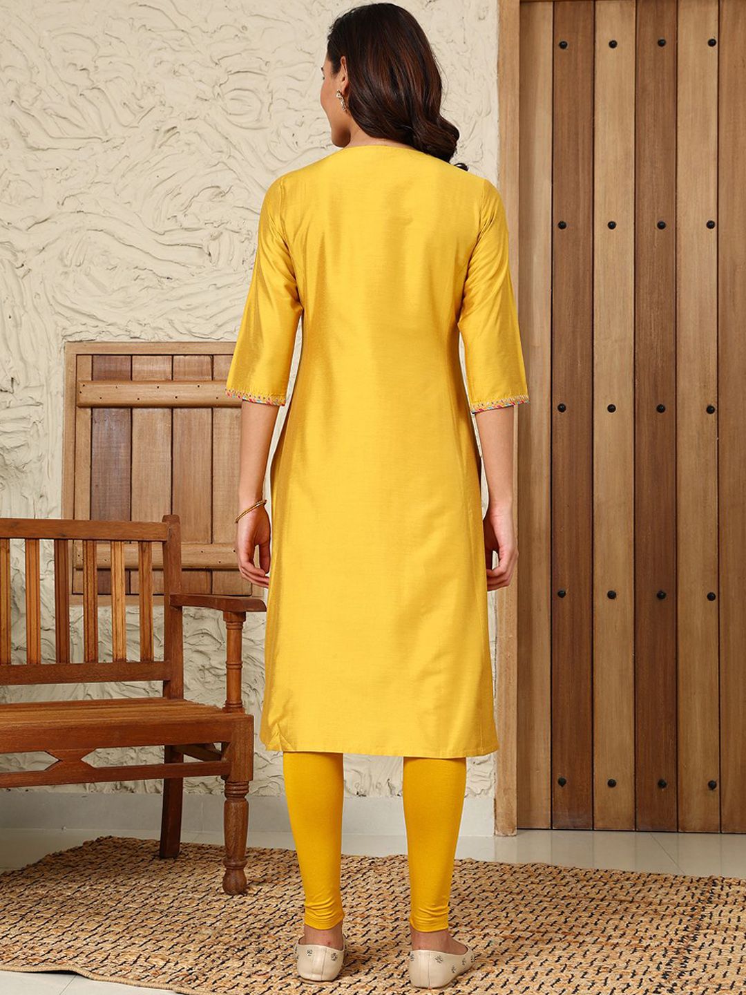 W Women Flared Sleeves Mirror Work Kurta