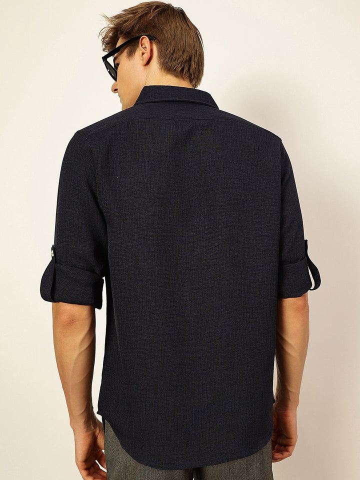 Thomas Scott Men Premium Button-Down Collar Solid Linen Casual Shirt