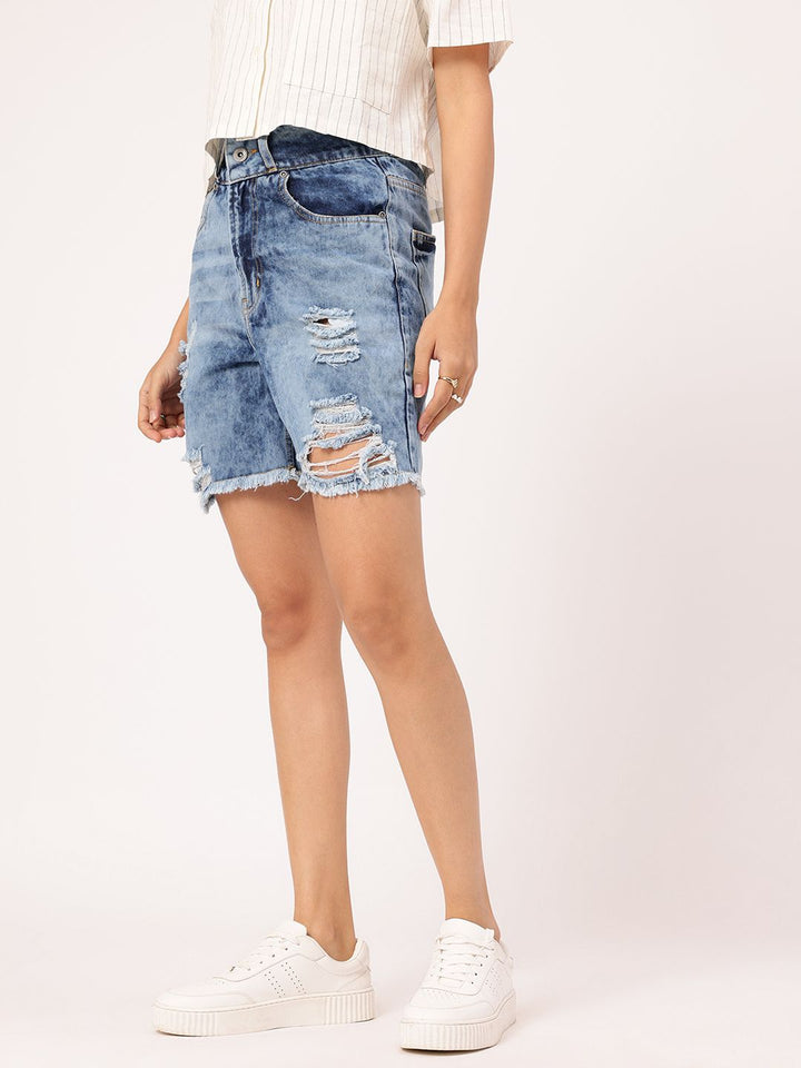 DressBerry Women Raw Edge Ripped Denim Shorts
