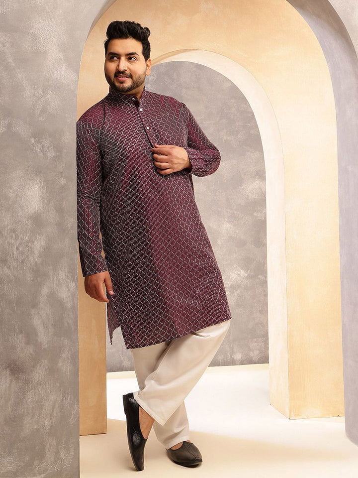 SOJANYA PLUS Men Geometric Printed Festive Silk Straight Kurta
