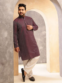 SOJANYA PLUS Men Geometric Printed Festive Silk Straight Kurta