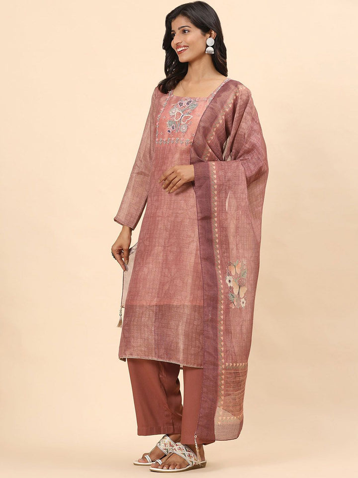 Mamicha Women Floral Embroidered Regular Beads and Stones Pure Cotton Kurta with Palazzos & With Dupatta