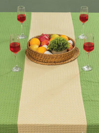 URBAN SPACE Green & Cream Anti-Slip Cotton 4-Seater Table Cover with Textured details