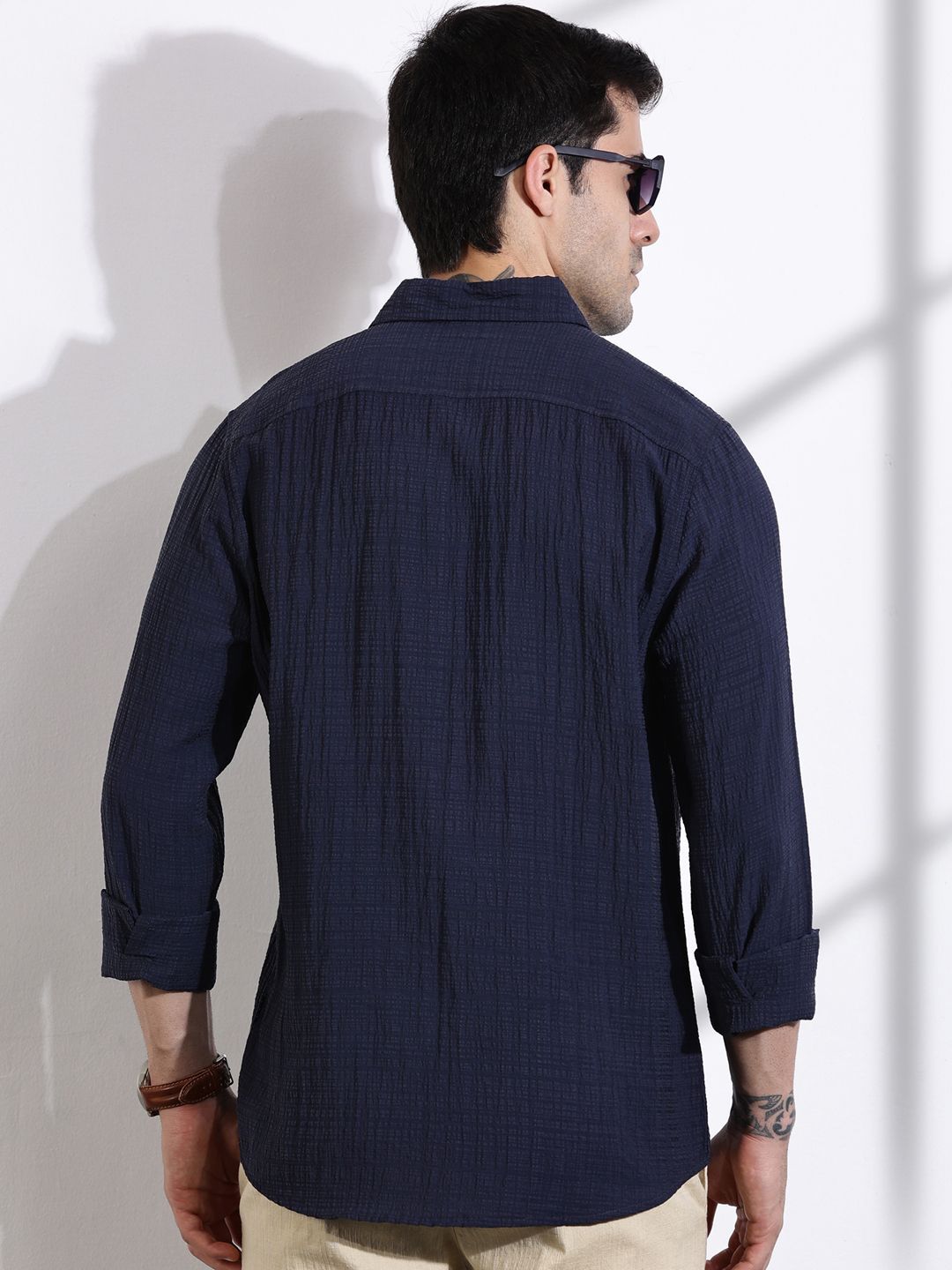 Thomas Scott Men Classic Slim Fit Spread Collar Textured Casual Shirt