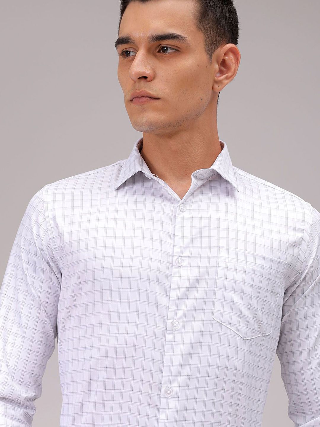 The Indian Garage Co. X Luxe Men Cutaway Collar Checked Slim Fit Formal Shirt