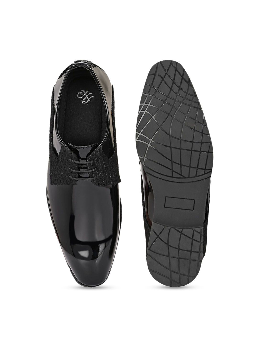 House of Pataudi Men Black Faux Leather Formal Lace up Derby Shoes