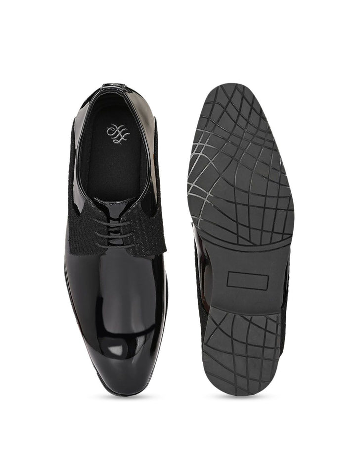 House of Pataudi Men Black Faux Leather Formal Lace up Derby Shoes