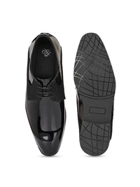 House of Pataudi Men Black Faux Leather Formal Lace up Derby Shoes