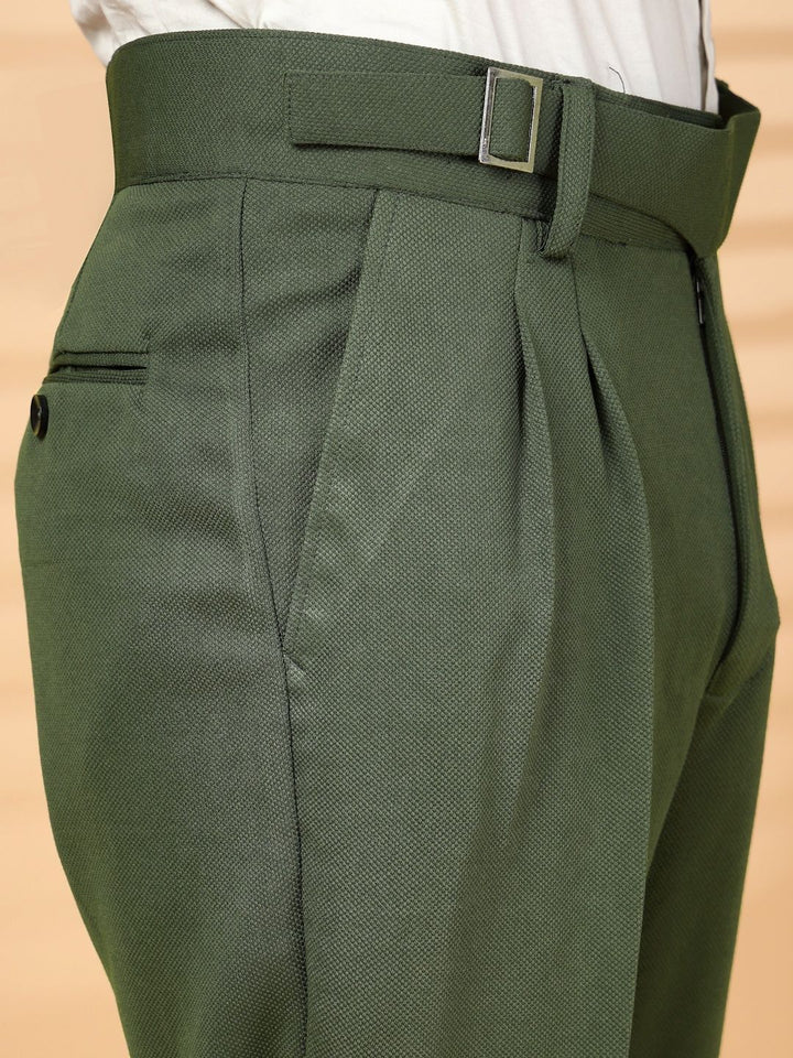 KLOTTHE Men Olive Lycra Formal Formal Trousers