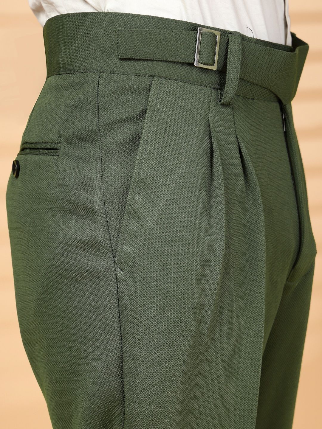 KLOTTHE Men Olive Lycra Formal Formal Trousers