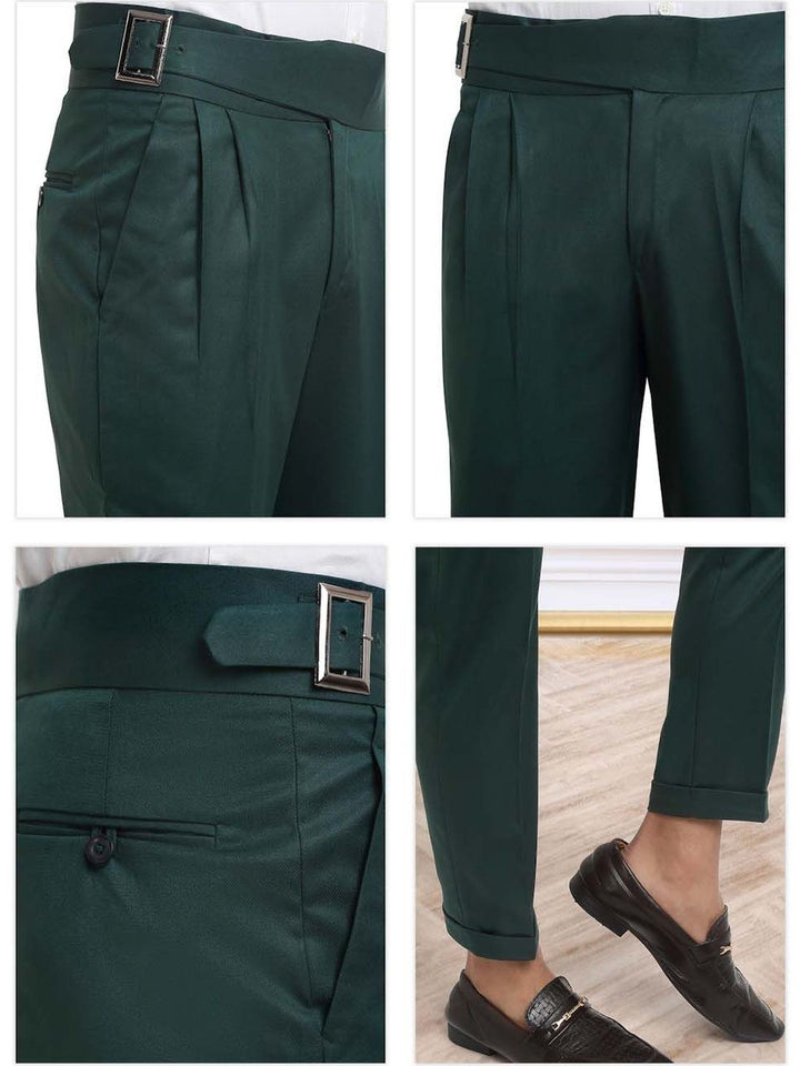 Men's Bottle Green Cotton Rich Solid Slim Fit Formal Gurkha Pants