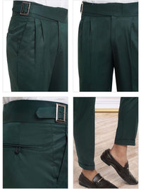 Men's Bottle Green Cotton Rich Solid Slim Fit Formal Gurkha Pants