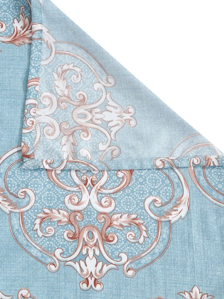 Aura Blue Ethnic Motifs Cotton 300 TC King Cadar Halus dengan 2 Sarung Bantal-250 x 225 cm