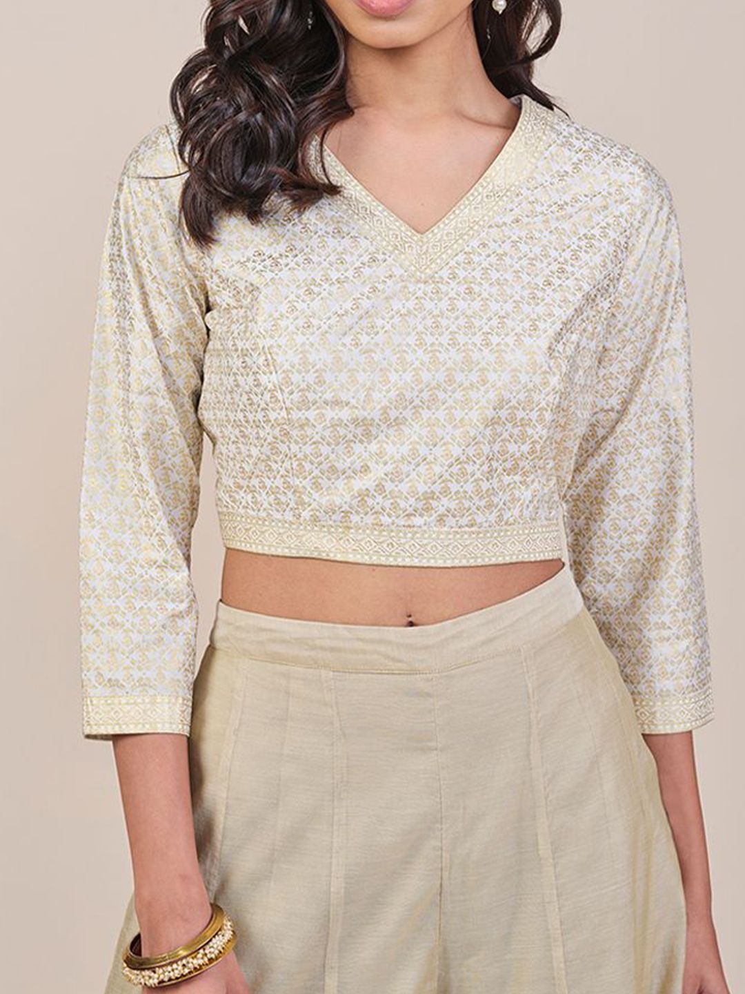 Global Desi Floral Print Wrap Crop Top