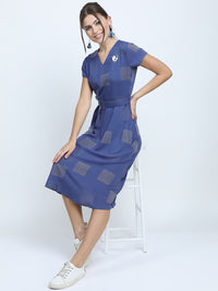 Vishudh Women Abstract Print A-Line Midi Dress Comes with a belt