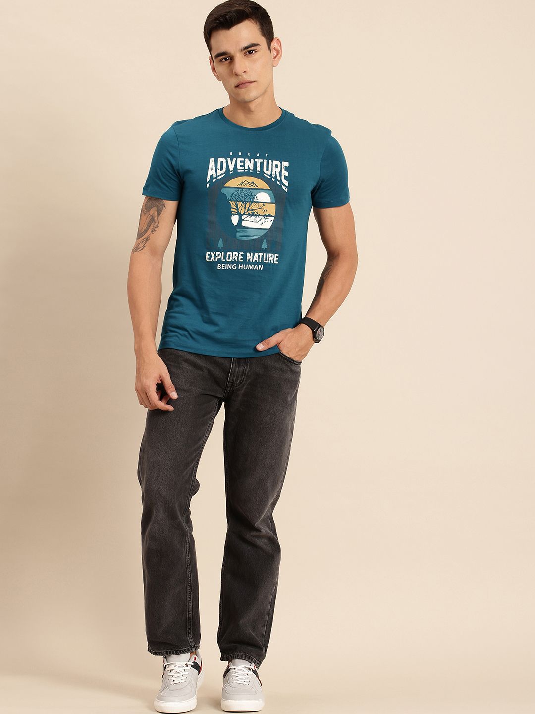 Being Human Pure Cotton Typography Printed T-shirt