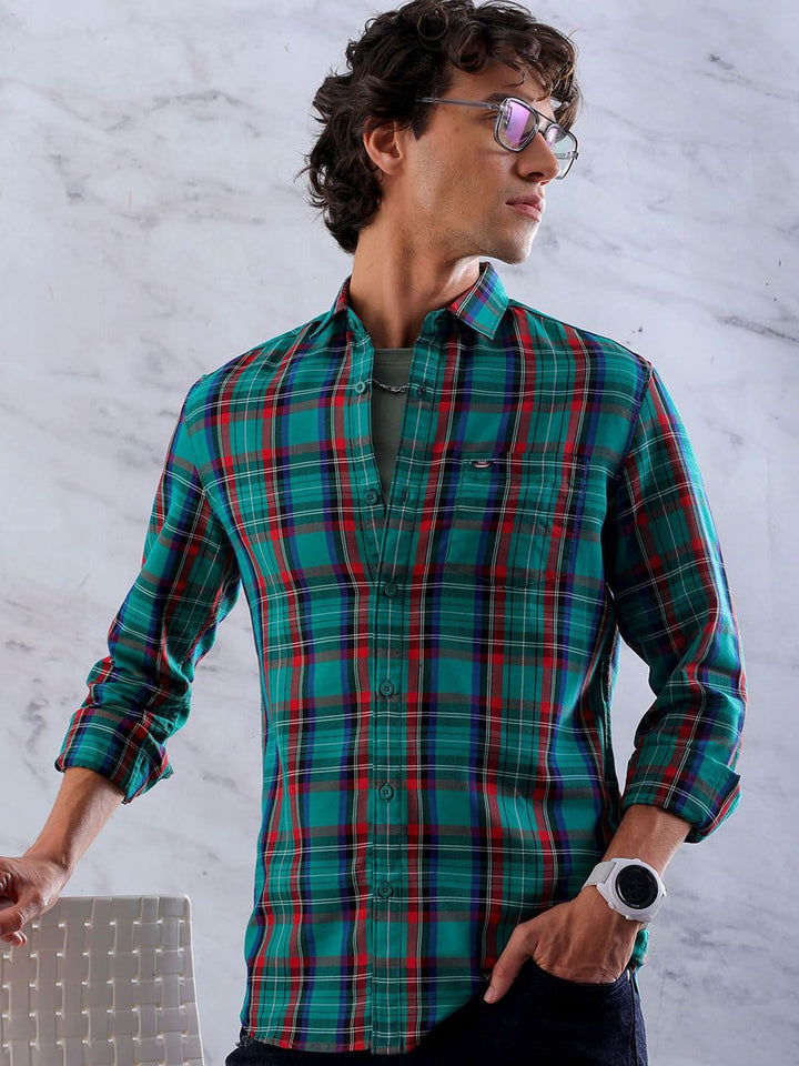 The Indian Garage Co Men Checked Slim Fit Tartan Opaque Casual Shirt