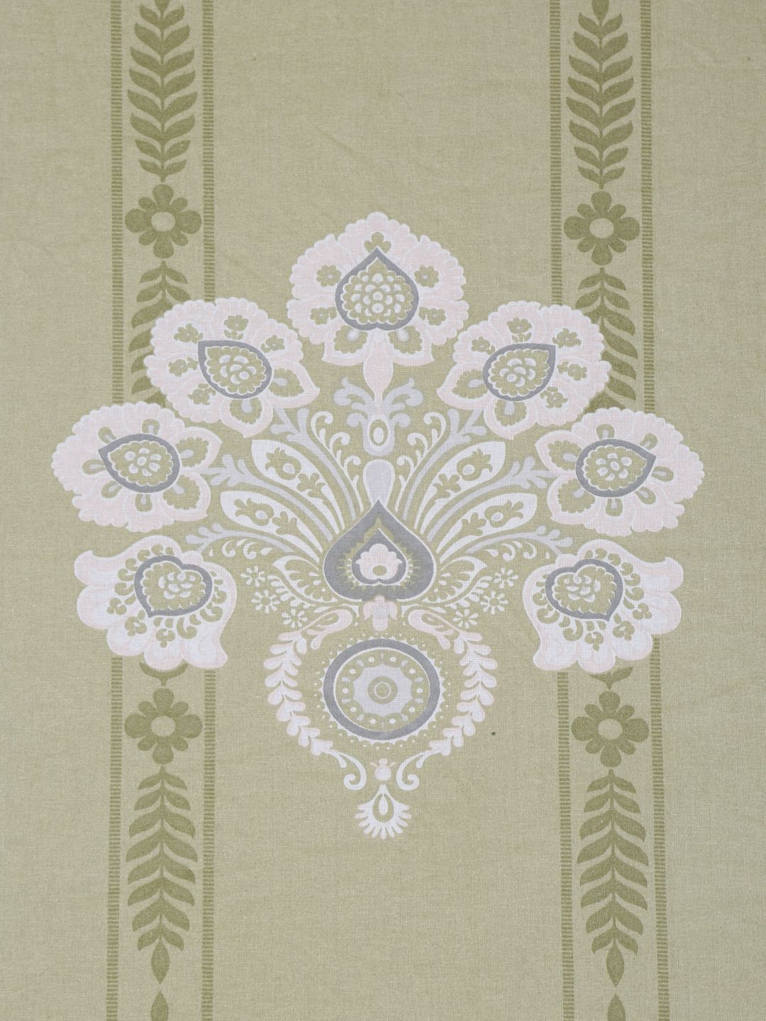 Myntra Elegant Homes Olive Ethnic Motifs Pure Cotton 400 TC Fitted King Superfine Bedsheet with 2 Pillow Covers-250 x 225 cm