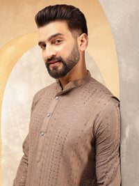 Anouk Brown Ethnic Motifs Embroidered Sequinned Pure Cotton Straight Kurta with Pyjamas