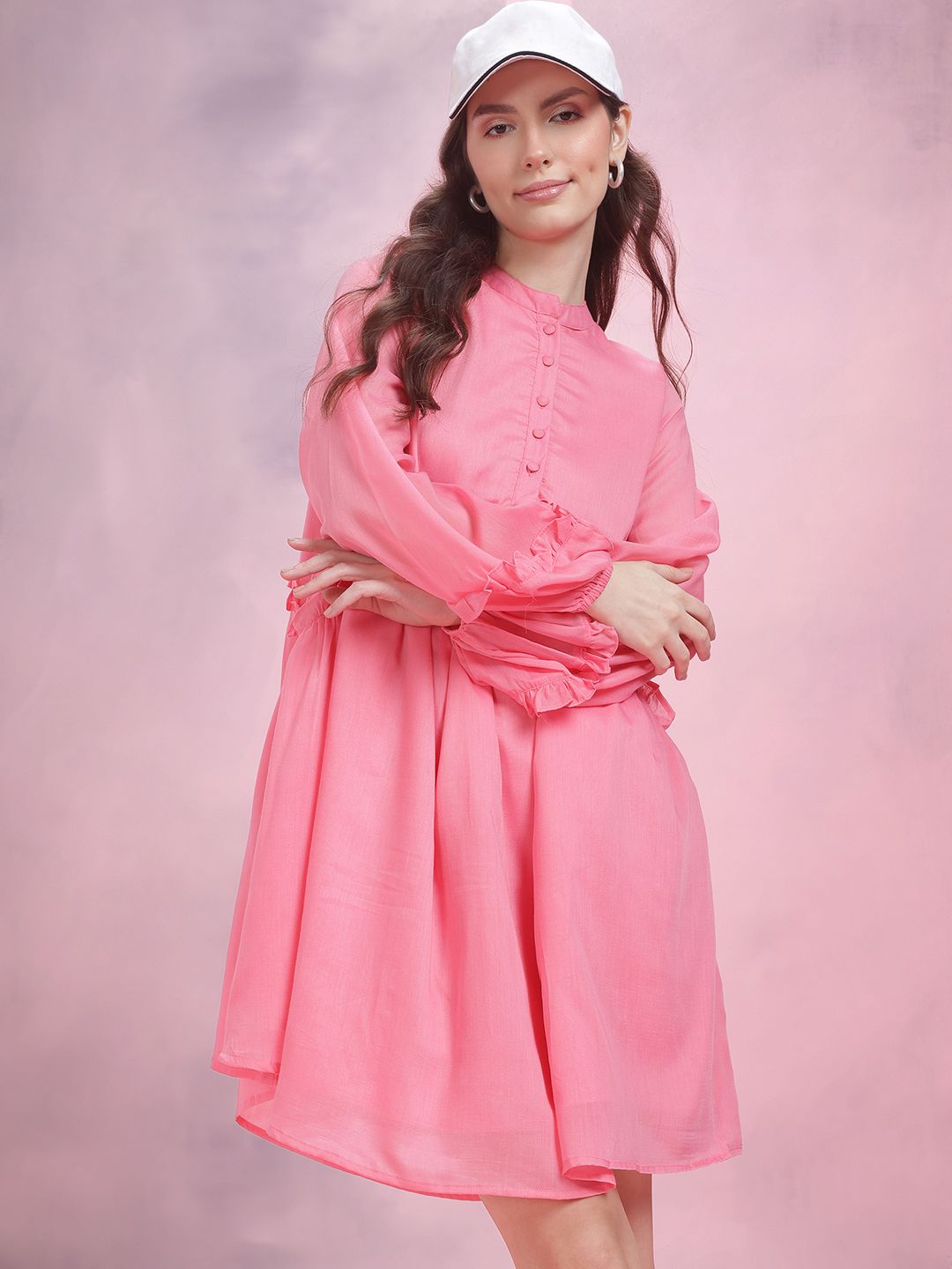DressBerry Puff Sleeve Ruffled A-Line Dress