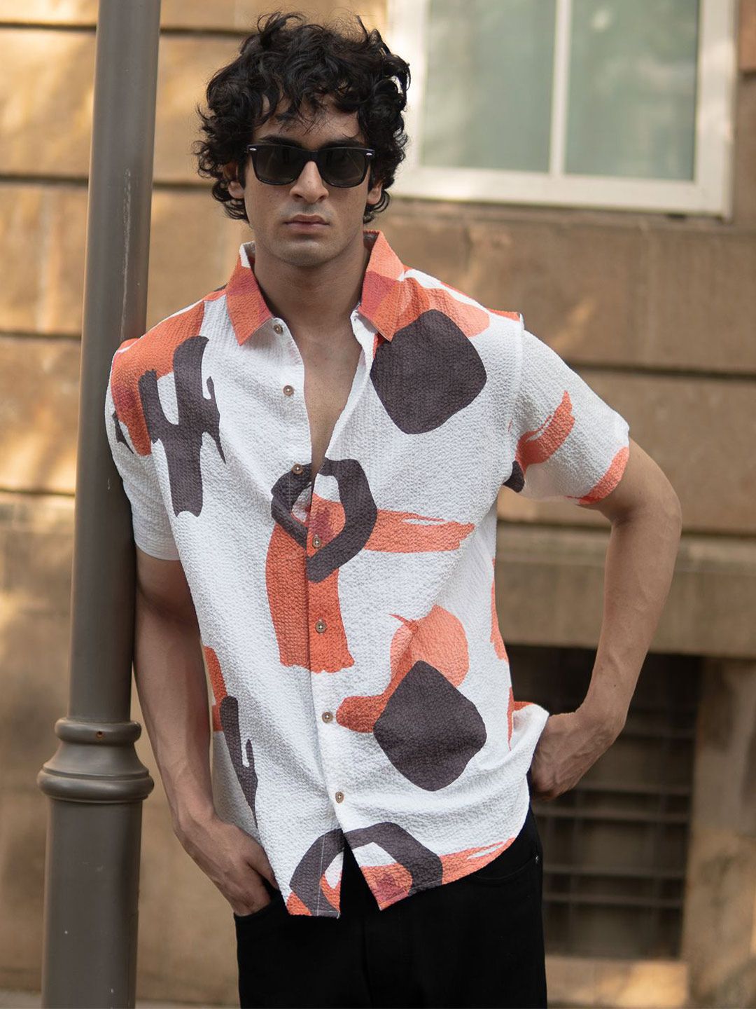 Powerlook Men Abstract Printed Spread Collar Casual Shirt