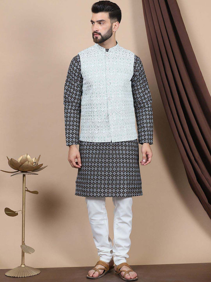 Anouk Black Floral Printed Straight Kurta with Churidar