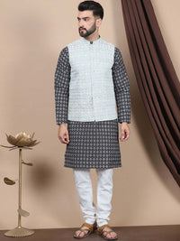 Anouk Black Floral Printed Straight Kurta with Churidar