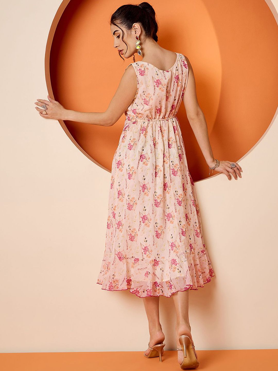 Antheaa Floral Printed A-Line Midi Dress and Embellished Shrug