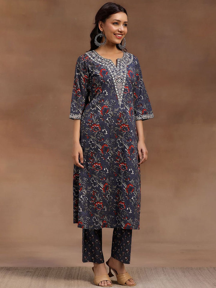 Libas Floral Printed Pure Cotton Straight Kurta With Trouser & Dupatta
