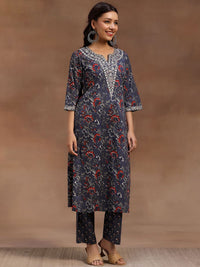 Libas Floral Printed Pure Cotton Straight Kurta With Trouser & Dupatta
