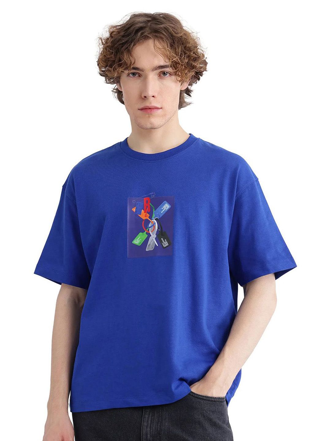 RARE RABBIT Men Graphic Printed Round Neck Cotton T-shirt