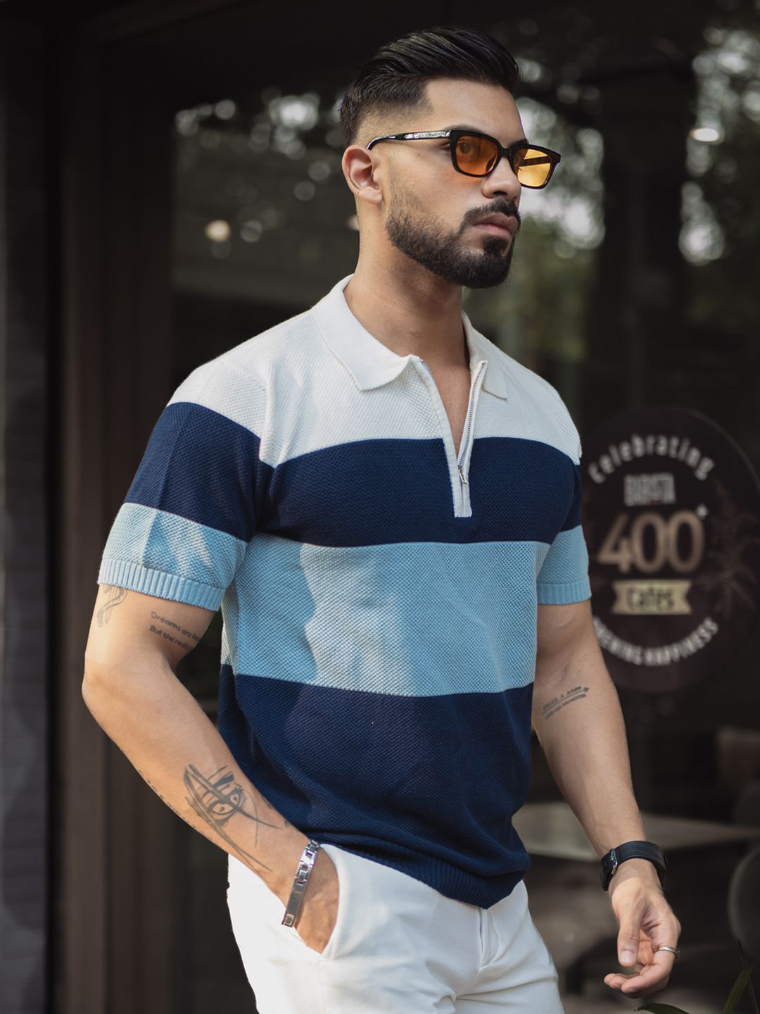 Powerlook Men Striped Polo Collar T-shirt