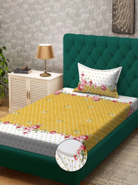 Myntra Elegant Homes Yellow & White Floral 300 TC Cadar Tempat Tidur Single dengan 1 Sarung Bantal