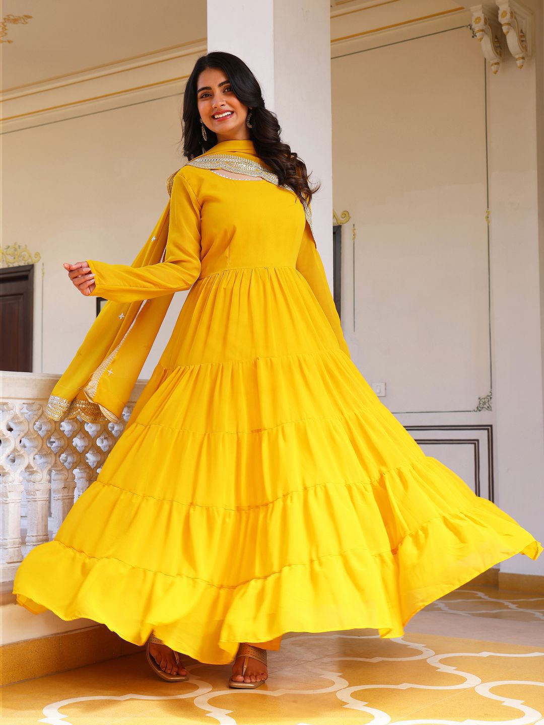 KALINI Women Tiered Kurta with Pyjamas & With Dupatta
