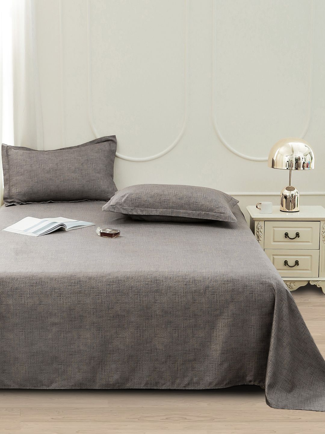 Story@home Brown Abstract Printed 240 TC Satin Finish Queen Bedsheet Set