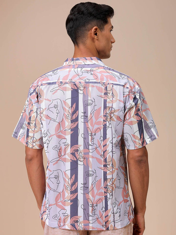 The Indian Garage Co Men Relaxed Fit Sketch Art  Printed Textured Resortwear Shirt