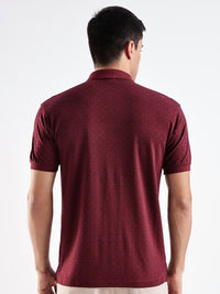 ADRO Geometric Printed Polo Collar Regular Fit Cotton T-shirt