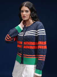 ESPYR By Tokyo Talkies Women Cable Knit Self Design Cardigan