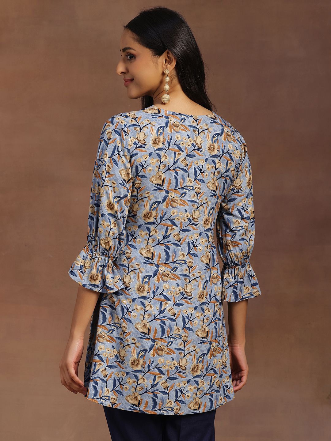 Libas Floral Printed V-Neck Pleated Kurti