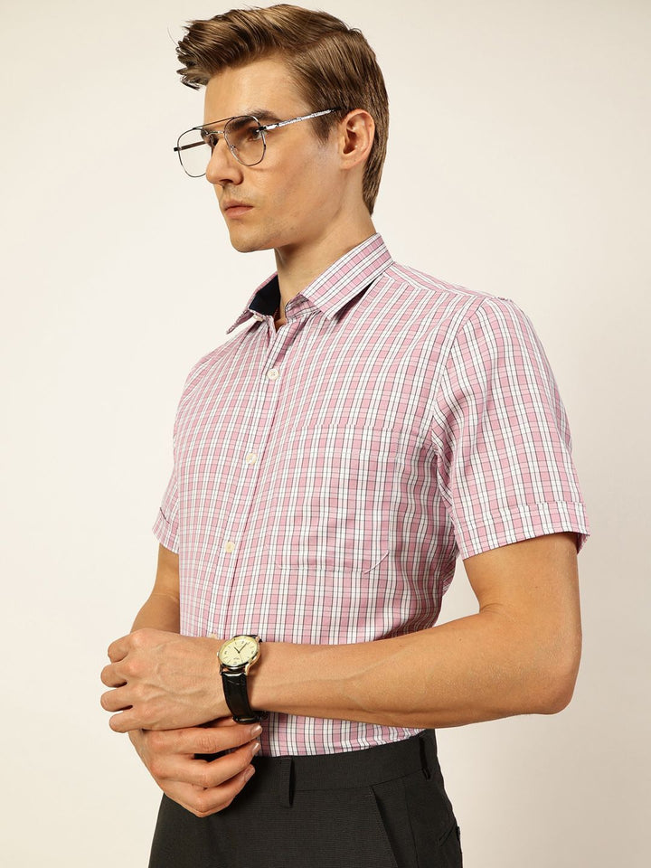 Thomas Scott Men Smart Spread Collar Tartan Checked Cotton Formal Shirt