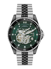 Sambungan Perancis Lelaki Skeleton Dial & Gelang Gelang Keluli Tahan Karat Tali Analog Automatic Motion Watch